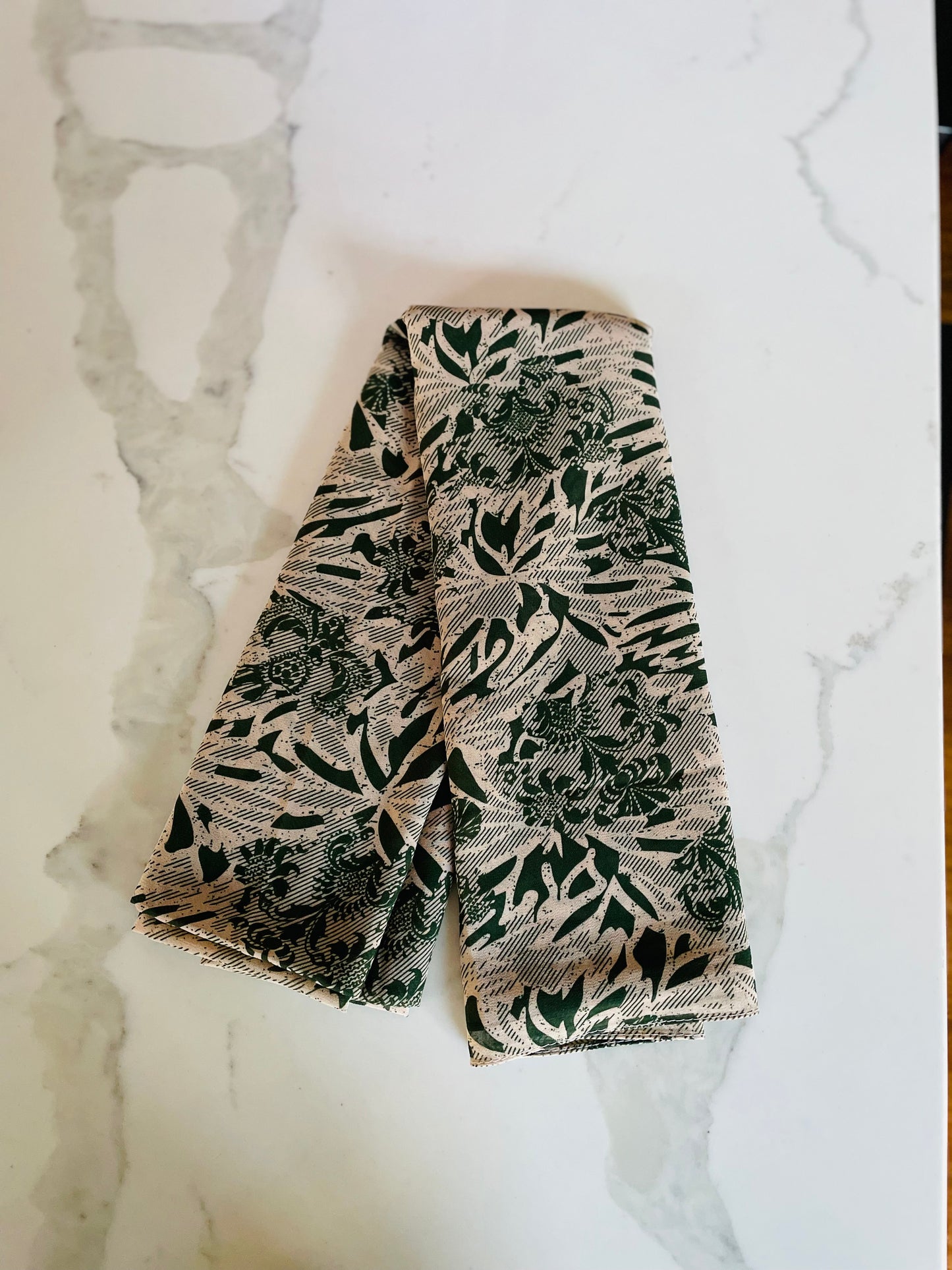 Square Chiffon - Green/ Beige Print