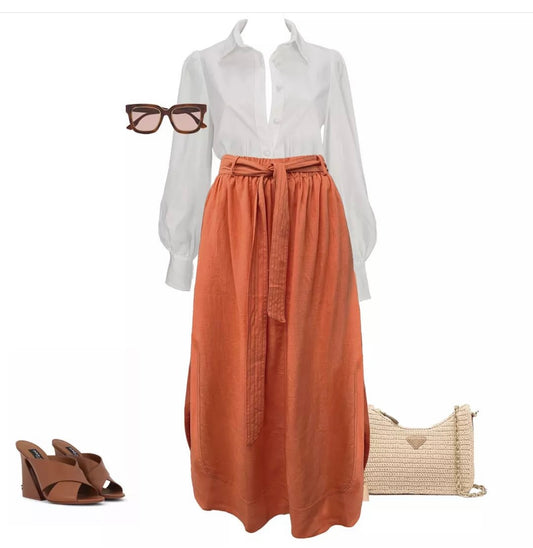 Linen Loop Skirt - Burnt Orange