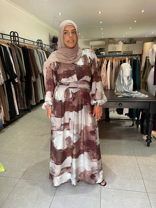 Brown Print Dress