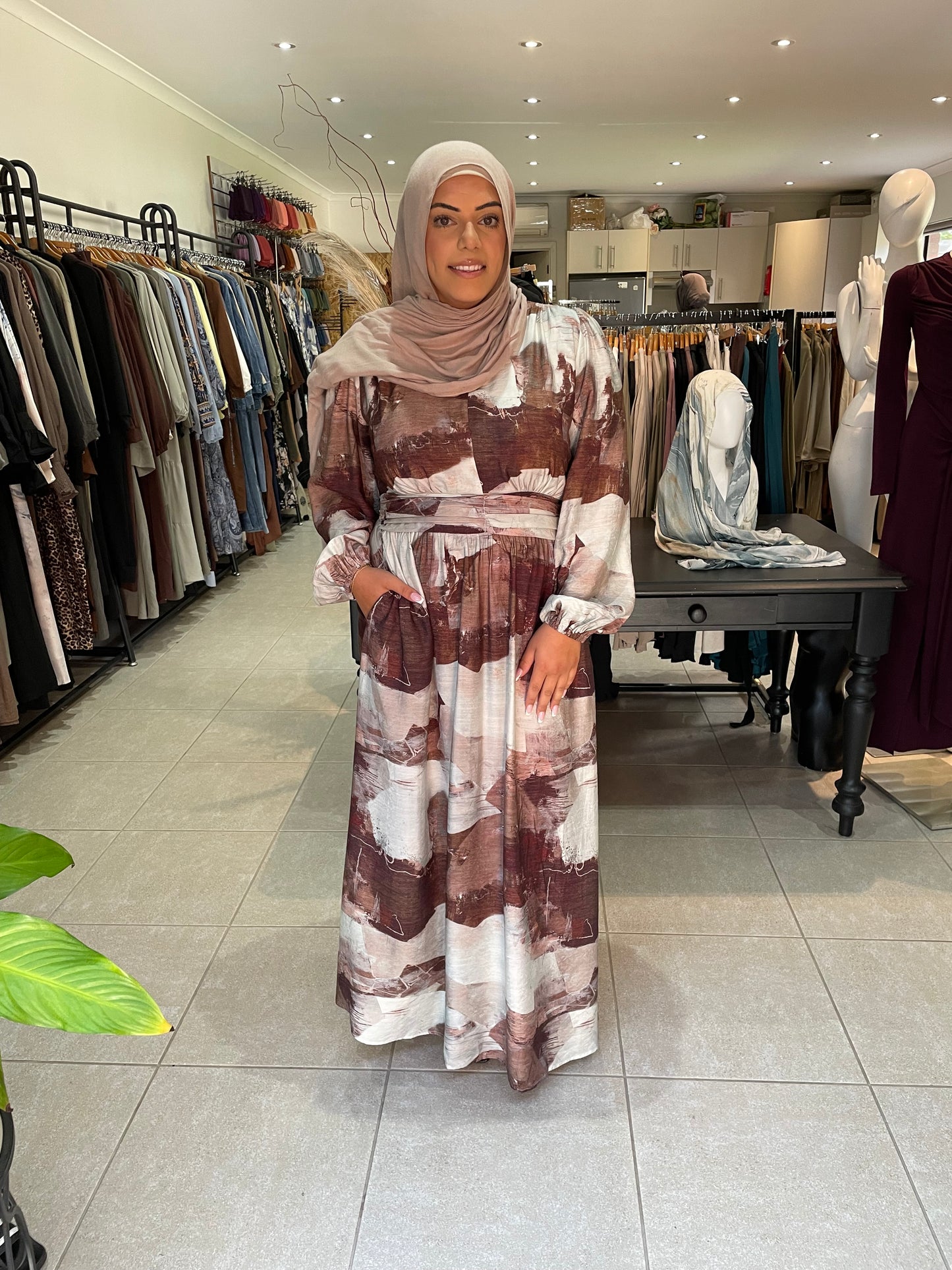 Brown Print Dress