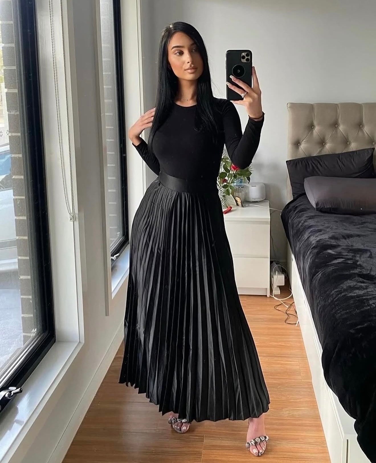Pleated Satin Skirt
