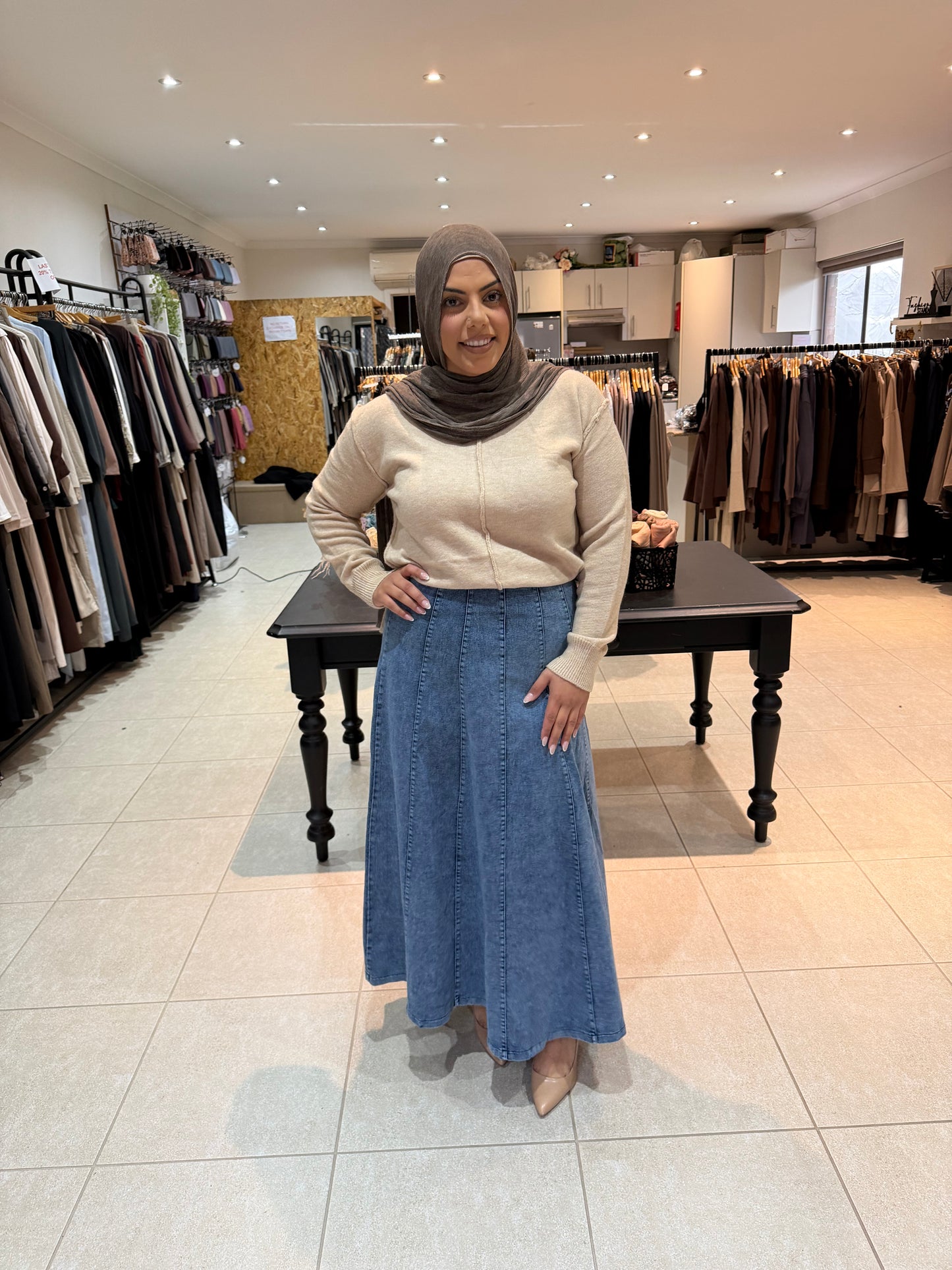 Panelled Denim Skirt